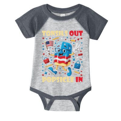 Tonsils Out Popsicles In Patriotic Usa Flag 4th Of July Infant Baby Jersey Bodysuit
