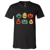 Types Of Pumpkin Jack O Lantern Collection Retro Halloween V-Neck T-Shirt