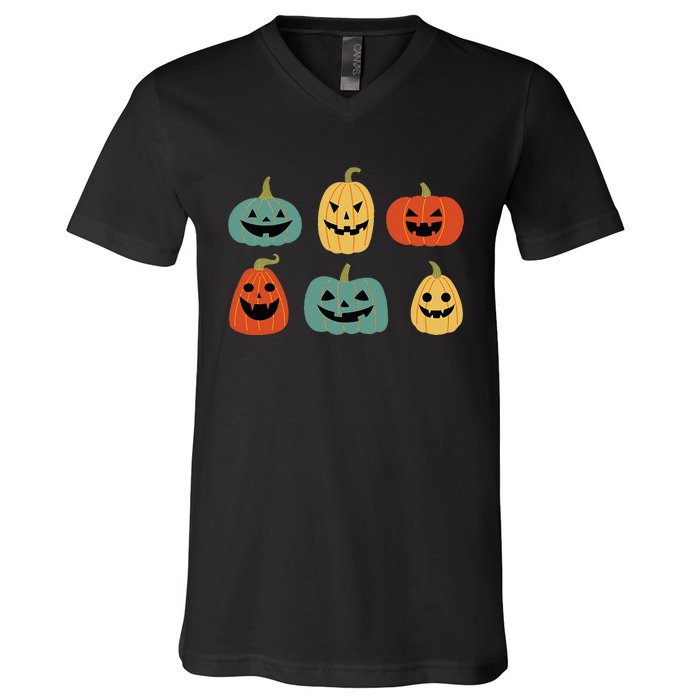 Types Of Pumpkin Jack O Lantern Collection Retro Halloween V-Neck T-Shirt