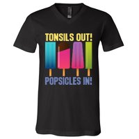 Tonsils Out Popsicles In Tonsillectomy Removal Surgery V-Neck T-Shirt