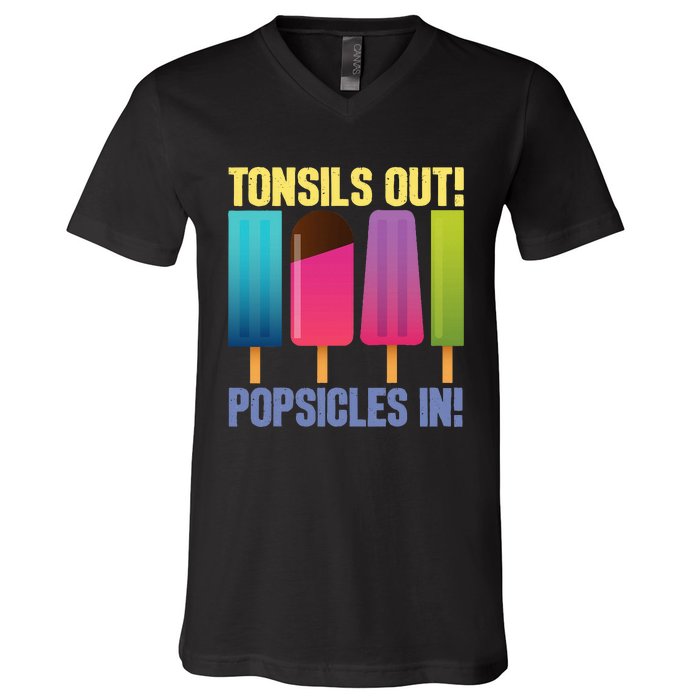 Tonsils Out Popsicles In Tonsillectomy Removal Surgery V-Neck T-Shirt