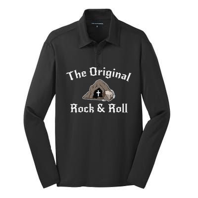 The Original Rock And Roll Christian Jesus Resurrection Silk Touch Performance Long Sleeve Polo