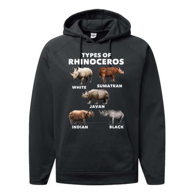 Types Of Rhinoceros Rhino Safari Lover Zookeeper Zoologist Performance Fleece Hoodie