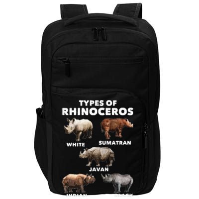 Types Of Rhinoceros Rhino Safari Lover Zookeeper Zoologist Impact Tech Backpack