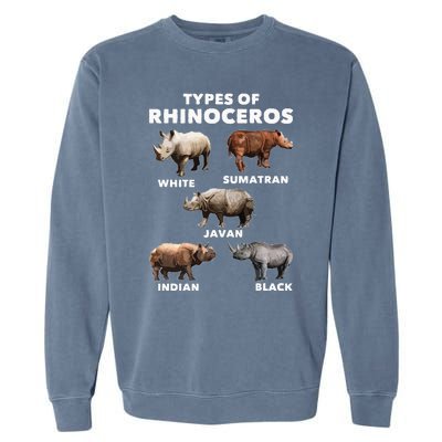 Types Of Rhinoceros Rhino Safari Lover Zookeeper Zoologist Garment-Dyed Sweatshirt