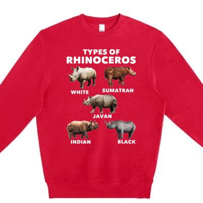 Types Of Rhinoceros Rhino Safari Lover Zookeeper Zoologist Premium Crewneck Sweatshirt