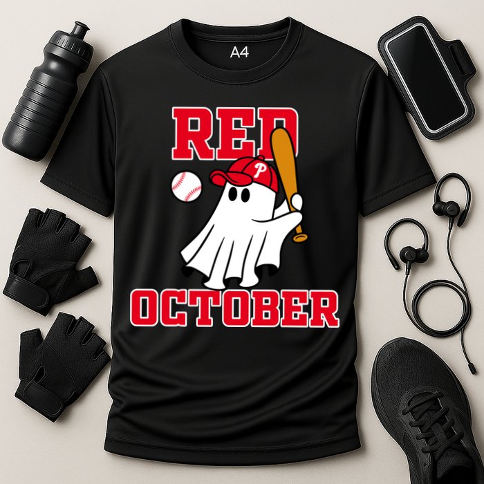 Take October Red October Philadelphia Ghost Baseball Halloween Cooling Performance Crew T-Shirt