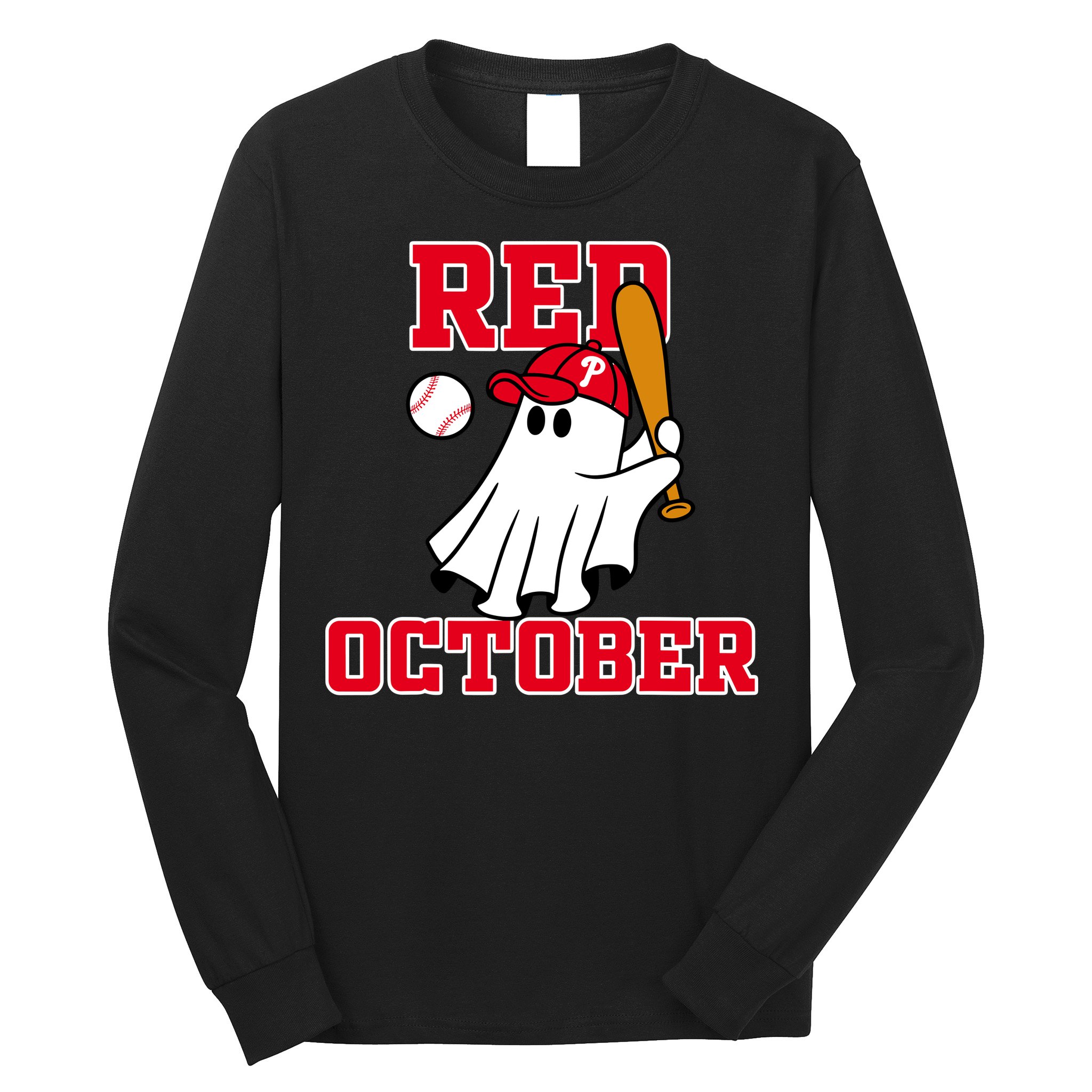 Take October Red October Philadelphia Ghost Baseball Halloween Long Sleeve Shirt