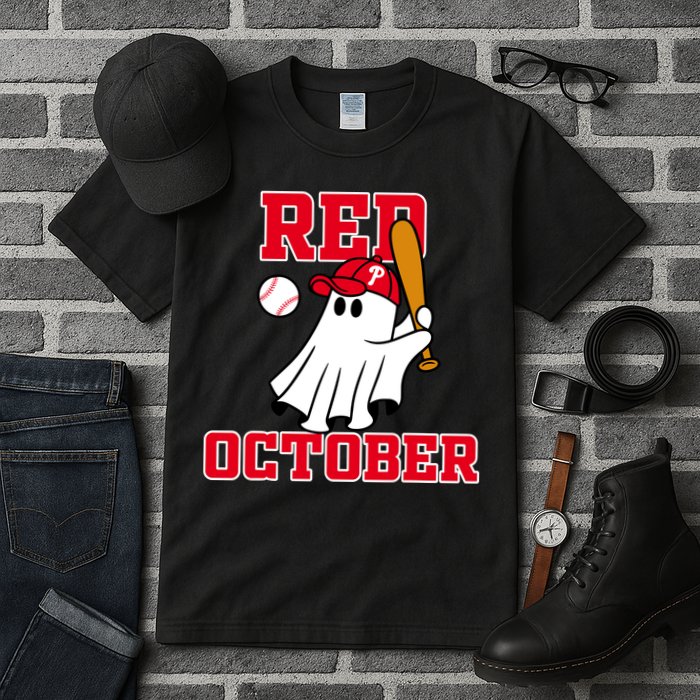 Take October Red October Philadelphia Ghost Baseball Halloween Tall T-Shirt