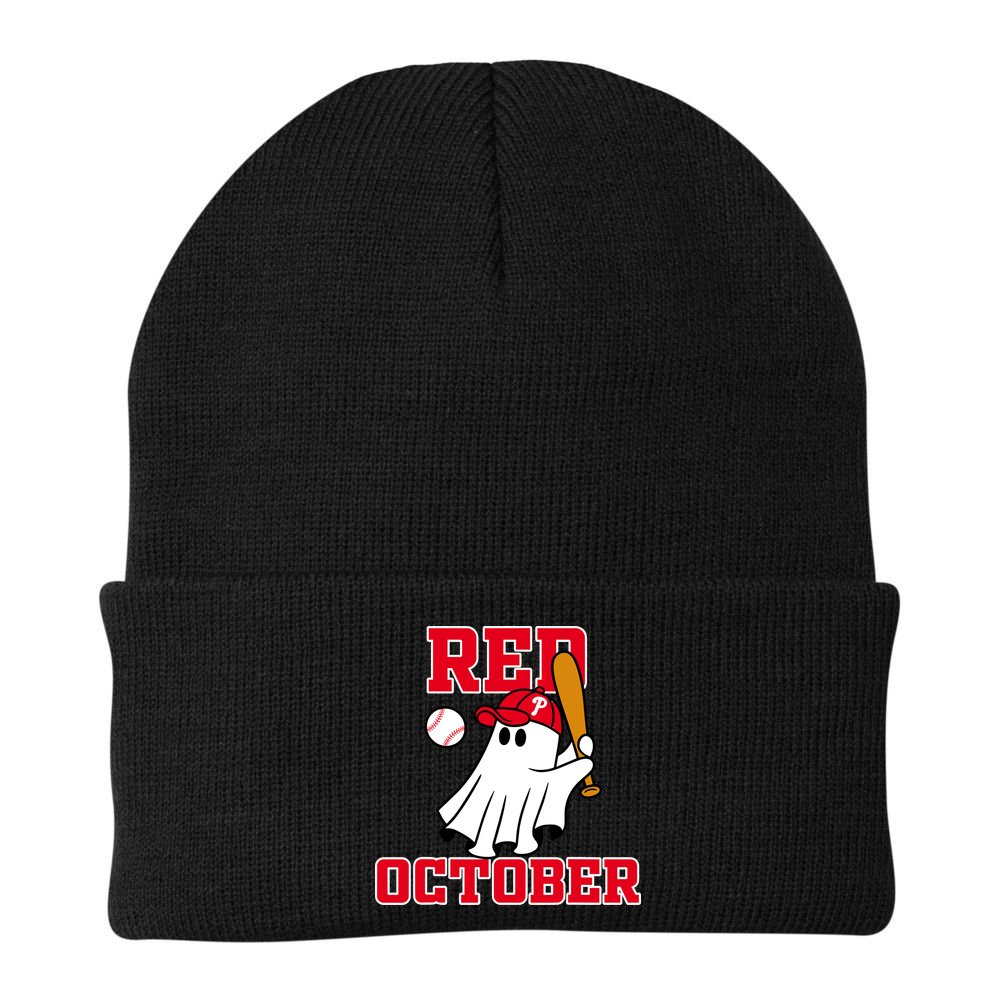 Take October Red October Philadelphia Ghost Baseball Halloween Beanie