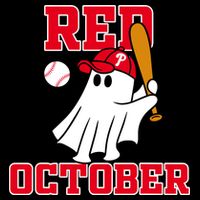 Take October Red October Philadelphia Ghost Baseball Halloween Flat Bill Trucker Hat