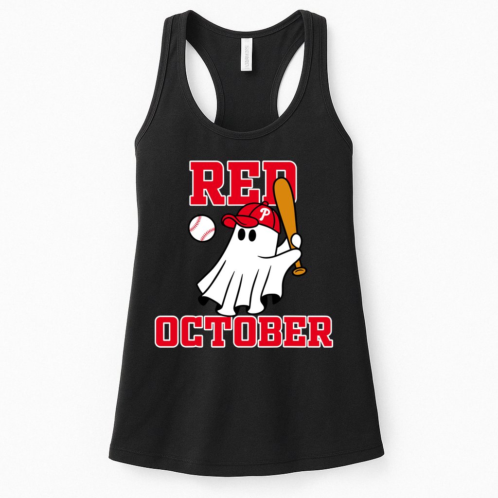 Take October Red October Philadelphia Ghost Baseball Halloween Womens Tank Top
