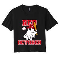Take October Red October Philadelphia Ghost Baseball Halloween Women's Crop Top Tee