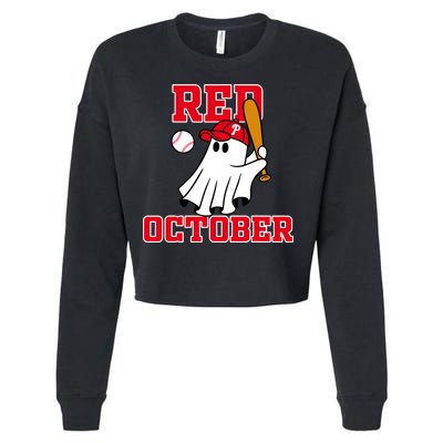 Take October Red October Philadelphia Ghost Baseball Halloween Cropped Pullover Crew