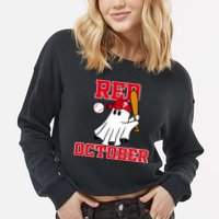 Take October Red October Philadelphia Ghost Baseball Halloween Cropped Pullover Crew