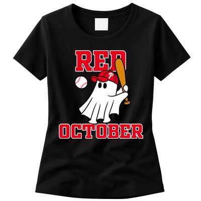 Take October Red October Philadelphia Ghost Baseball Halloween Womens T-Shirt