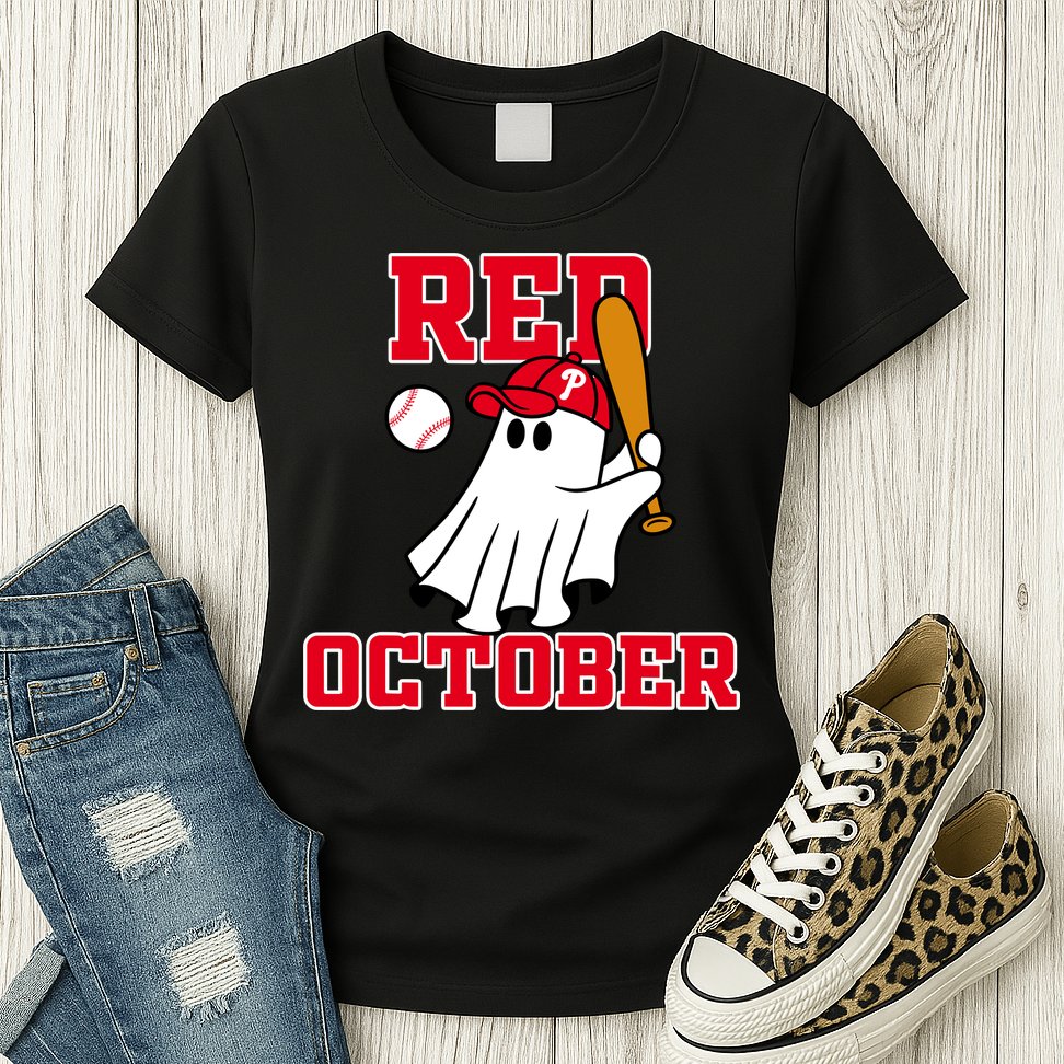 Take October Red October Philadelphia Ghost Baseball Halloween Womens T-Shirt