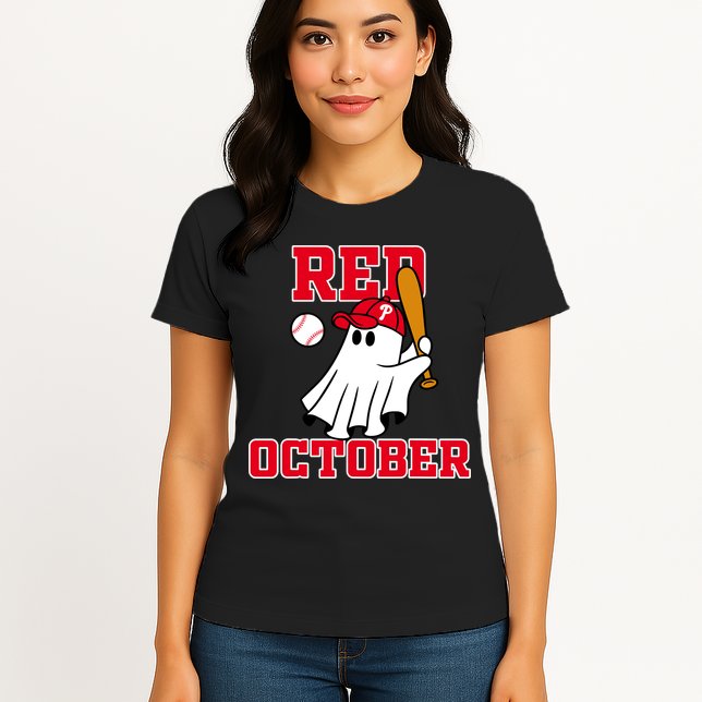 Take October Red October Philadelphia Ghost Baseball Halloween Womens T-Shirt
