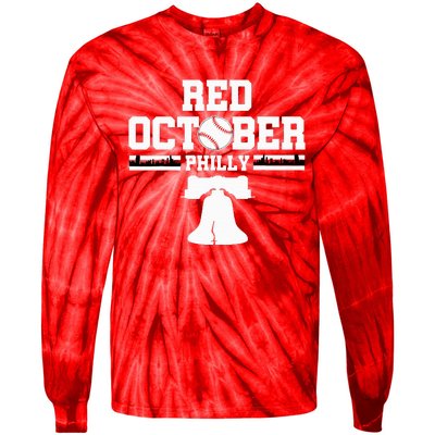 Take October Red Baseball Fan Tie-Dye Long Sleeve Shirt