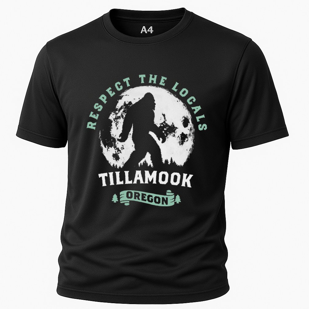 Tillamook Oregon Respect The Locals Sasquatch Moon Bigfoot Performance Shirt