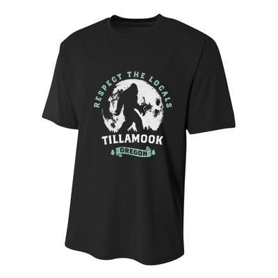 Tillamook Oregon Respect The Locals Sasquatch Moon Bigfoot Youth Performance Sprint T-Shirt