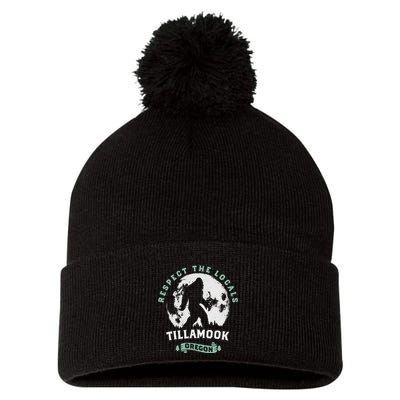 Tillamook Oregon Respect The Locals Sasquatch Moon Bigfoot Pom Pom 12in Knit Beanie