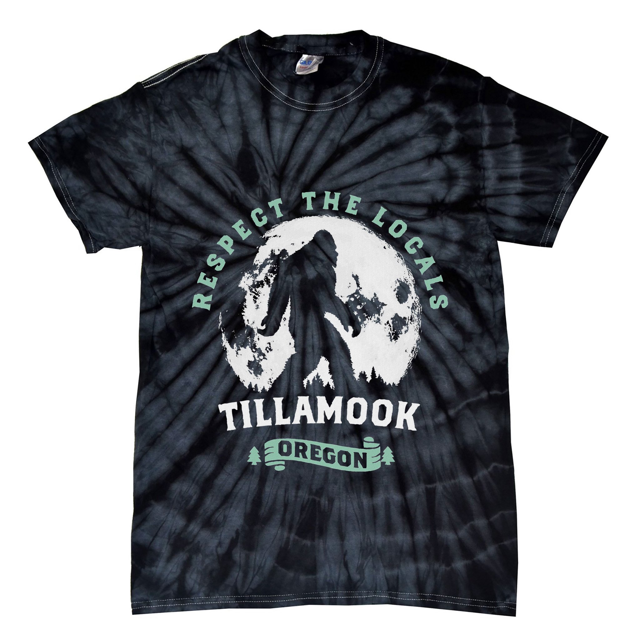 Tillamook Oregon Respect The Locals Sasquatch Moon Bigfoot Tie-Dye T-Shirt