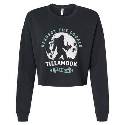 Tillamook Oregon Respect The Locals Sasquatch Moon Bigfoot Cropped Pullover Crew