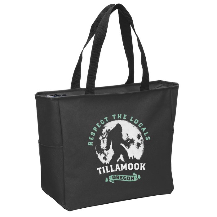 Tillamook Oregon Respect The Locals Sasquatch Moon Bigfoot Zip Tote Bag