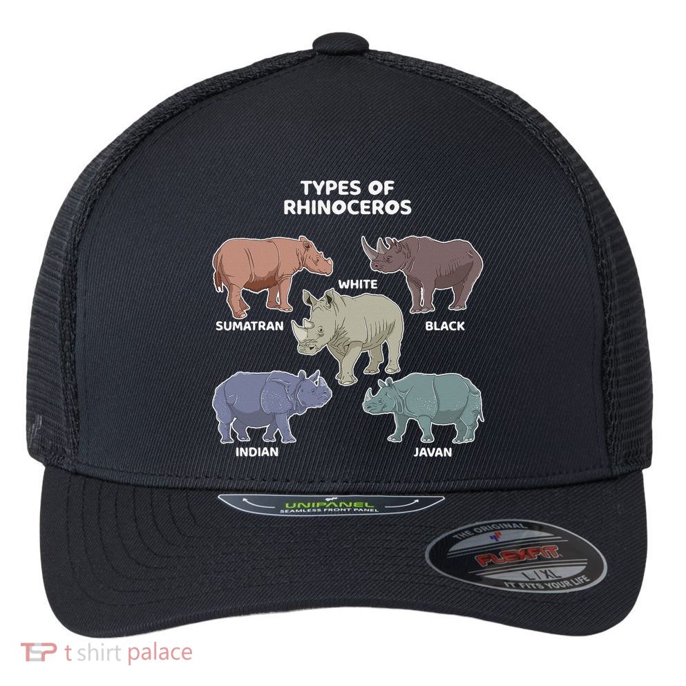 Types of Rhinoceros Sumatran Javan Rhino Animal Art Flexfit Unipanel Trucker Cap