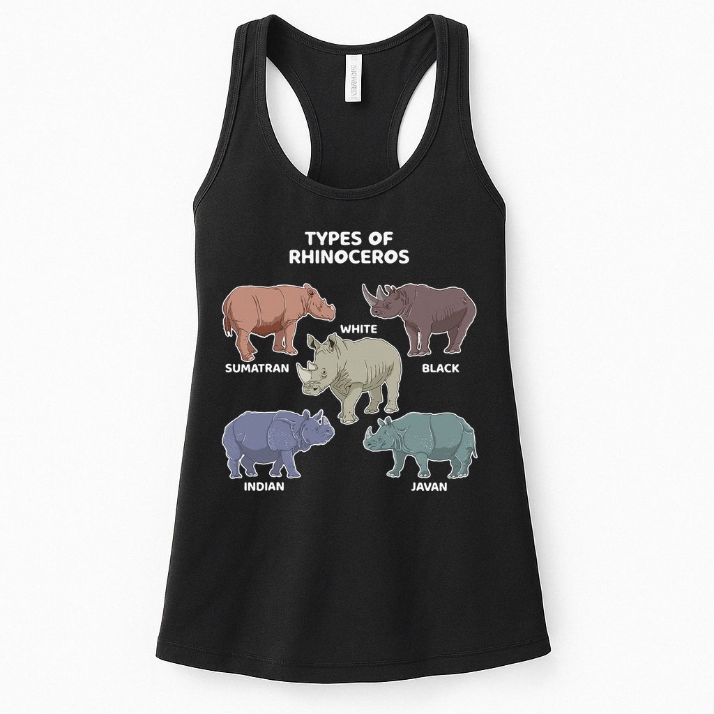 Types of Rhinoceros Sumatran Javan Rhino Animal Art Womens Tank Top