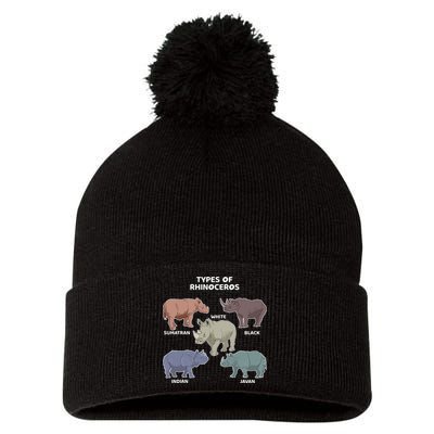 Types of Rhinoceros Sumatran Javan Rhino Animal Art Pom Pom 12in Knit Beanie