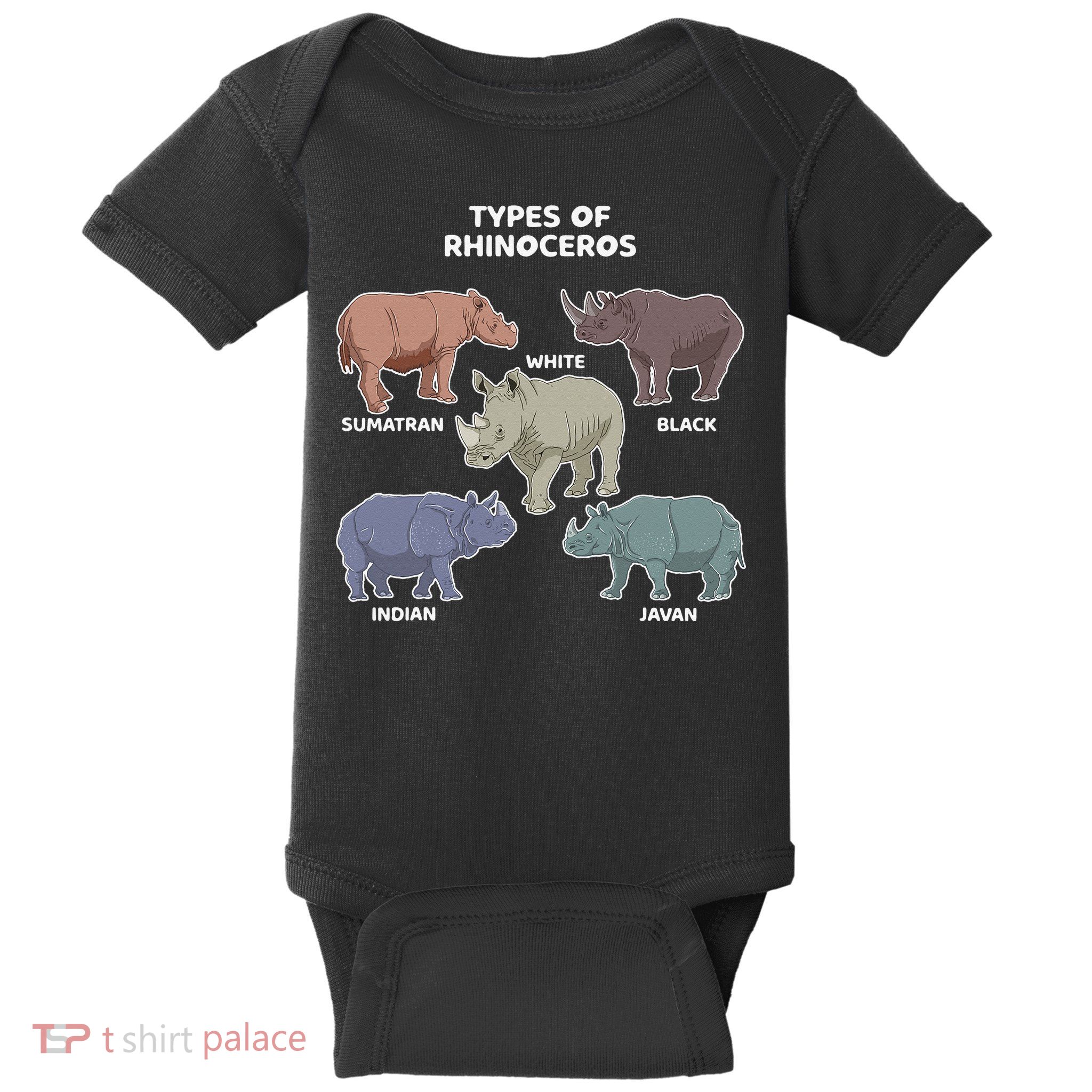 Types of Rhinoceros Sumatran Javan Rhino Animal Art Baby Bodysuit