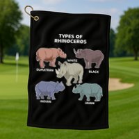 Types of Rhinoceros Sumatran Javan Rhino Animal Art Golf Towel