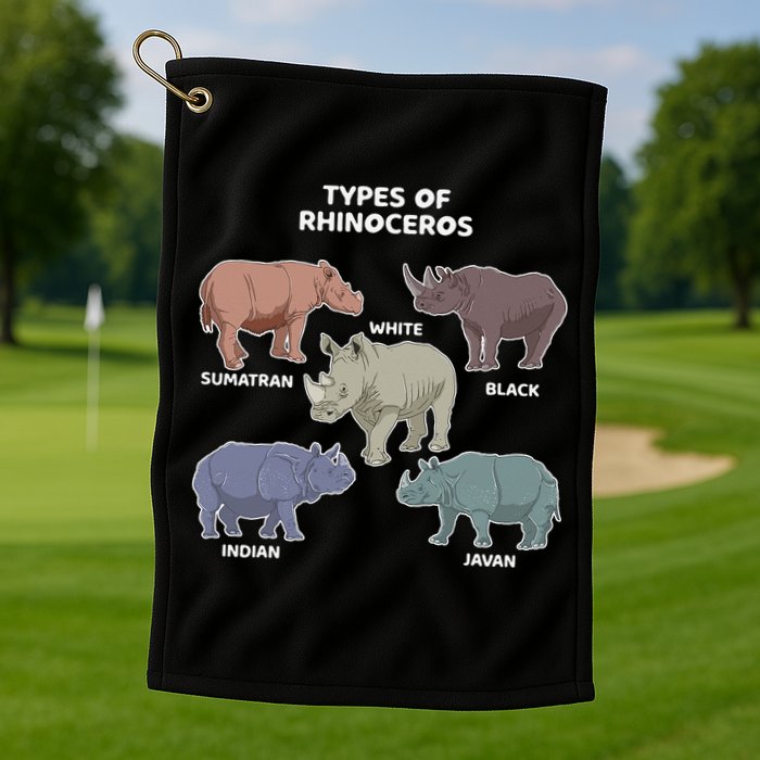Types of Rhinoceros Sumatran Javan Rhino Animal Art Golf Towel