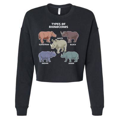 Types of Rhinoceros Sumatran Javan Rhino Animal Art Cropped Pullover Crew