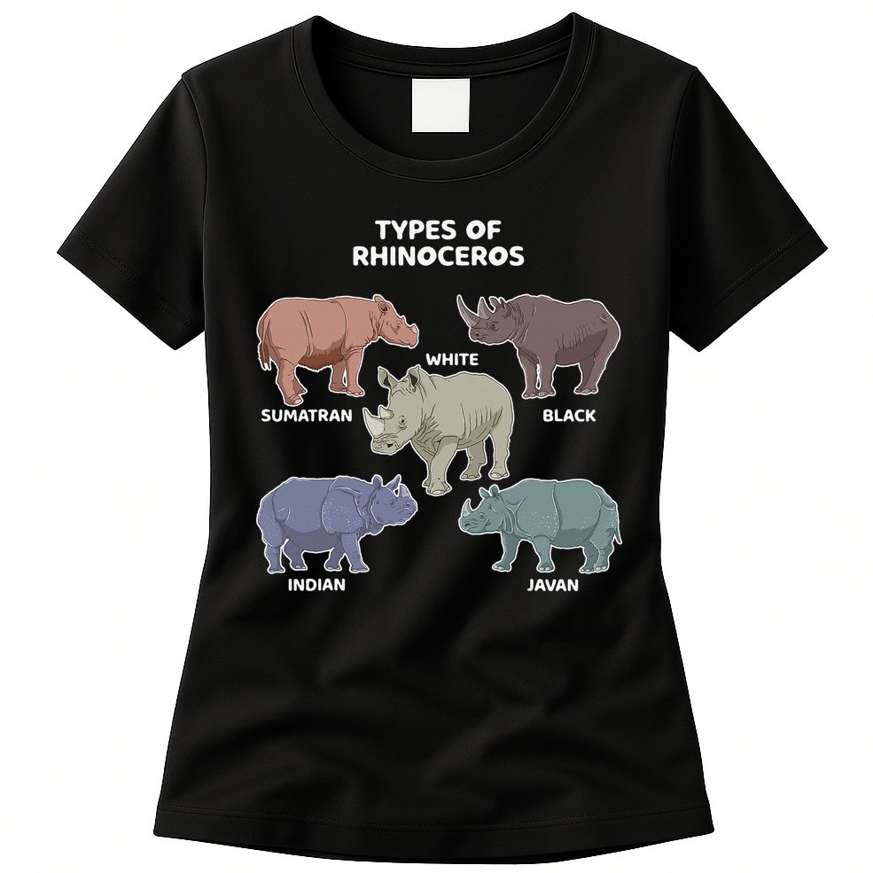 Types of Rhinoceros Sumatran Javan Rhino Animal Art Womens T-Shirt