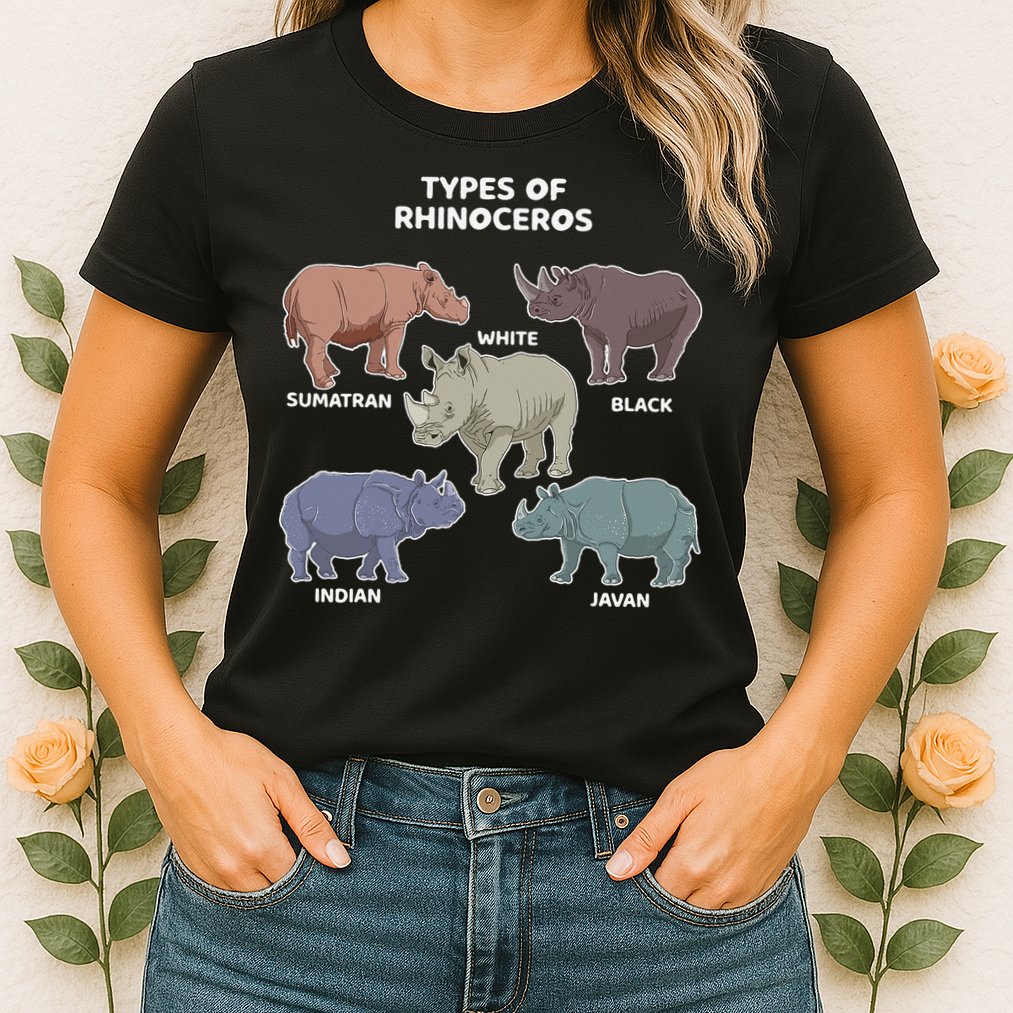 Types of Rhinoceros Sumatran Javan Rhino Animal Art Womens T-Shirt