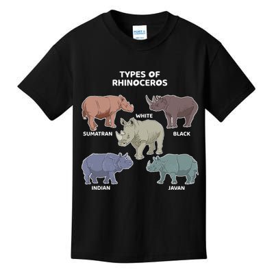 Types of Rhinoceros Sumatran Javan Rhino Animal Art Kids T-Shirt