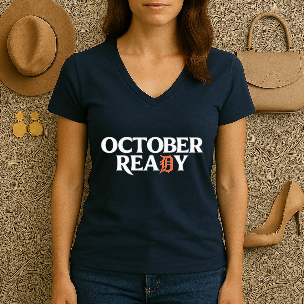 Tigers October Ready October Tiger Letter D Ready Women's V-Neck T-Shirt