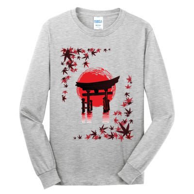 Torii Arch Sunset Maple Leaves Red Sun Tall Long Sleeve T-Shirt