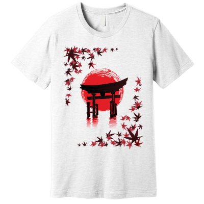 Torii Arch Sunset Maple Leaves Red Sun Premium T-Shirt