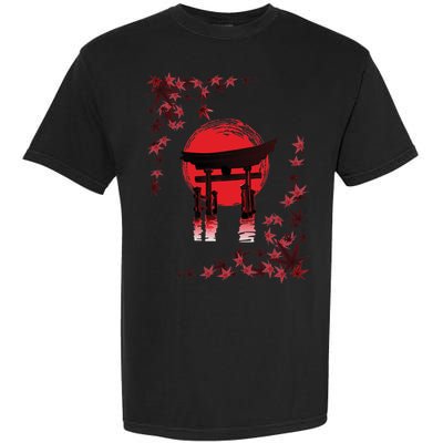 Torii Arch Sunset Maple Leaves Red Sun Garment-Dyed Heavyweight T-Shirt