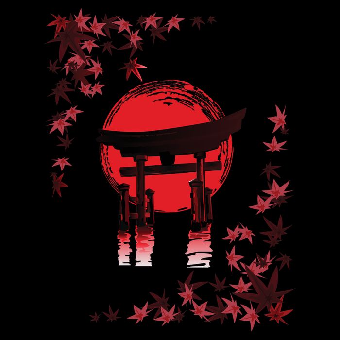 Torii Arch Sunset Maple Leaves Red Sun Cooling Performance Crew T-Shirt