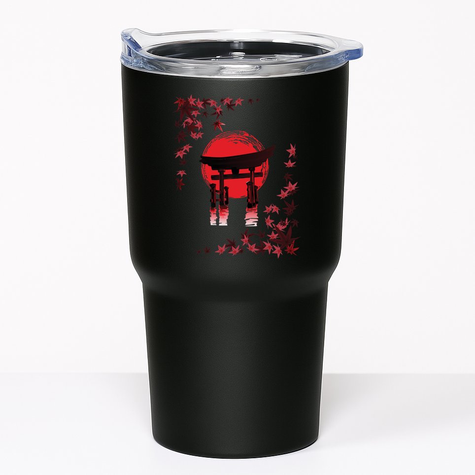 Torii Arch Sunset Maple Leaves Red Sun Tumbler