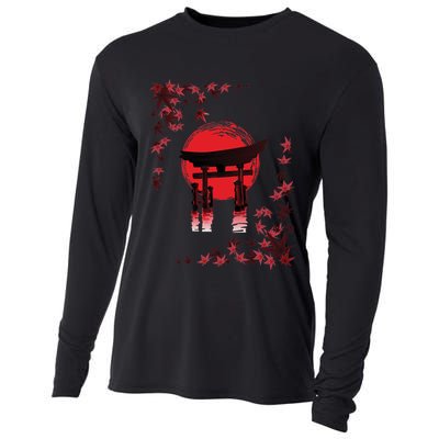 Torii Arch Sunset Maple Leaves Red Sun Cooling Performance Long Sleeve Crew