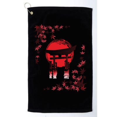 Torii Arch Sunset Maple Leaves Red Sun Golf Towel