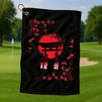 Torii Arch Sunset Maple Leaves Red Sun Golf Towel