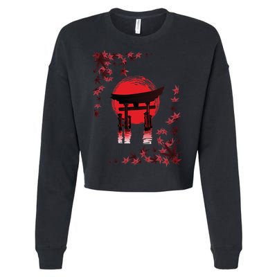 Torii Arch Sunset Maple Leaves Red Sun Cropped Pullover Crew