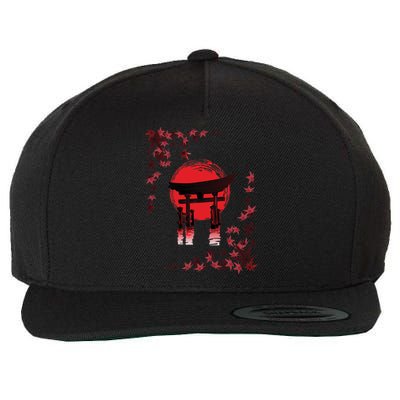 Torii Arch Sunset Maple Leaves Red Sun Wool Snapback Cap